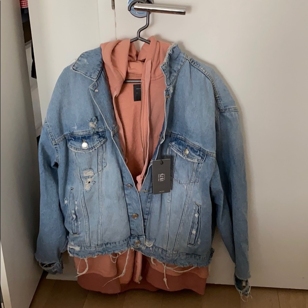 Denim jacket with built in sweatshirt